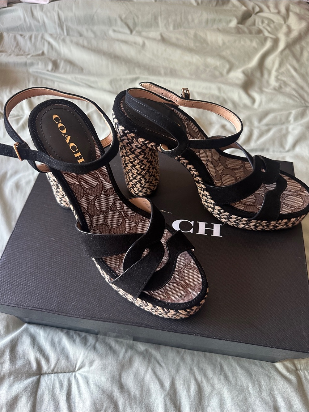 Coach Black Talina Suede Platform Heeled Sandals